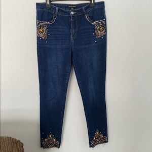 Boston Proper Dark Blue Embellished Cropped Jeans